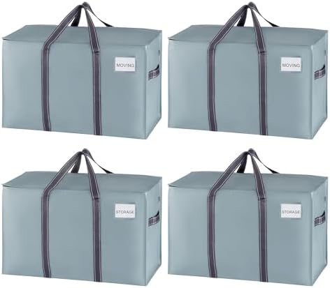 VENO 4 Pack Heavy Duty Moving Bags, Extra Large Storage Bags with Reinforced Handles & Strong Zippers, Foldable & Reusable Moving Box Alternative for Clothes & Dorm Storage by Veno