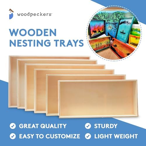 Unfinished Wood Nesting Trays, 5 Sets of 6 Wooden Crafting Trays, for Serving, Organizing, DIY Décor, and Play Tray, by Woodpeckers - Image 5