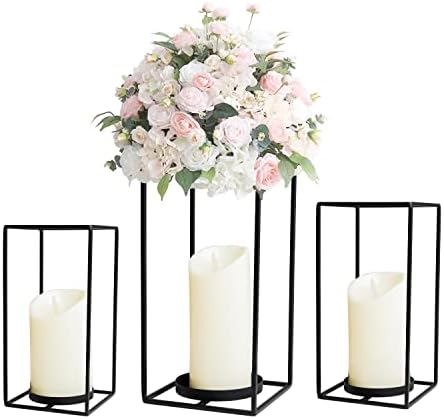 HPC Decor 3PCS Black Metal Candle Lanterns - 7in, 9in, 11in - Modern Farmhouse Decor for Home, Wedding, Party, Holiday by HPCDECOR
