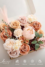 Ling's moment Fake Flowers Box, Faux Artificial Greenery Stems Foam Roses Silk Peony Eucalyptus Fabic Flower for Centerpieces Bouquet Wedding Vase Floral Decorations, Rust & Orange, Grand Combo - Image 4