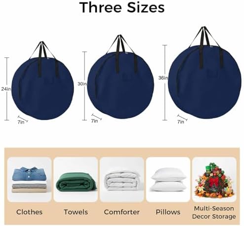 30 Inch Round Storage Bag 2 Pack,Modern Solid Color Navy Blue Waterproof Wreath Storage Container with Handles&Zipper Minimalist Pure Bleu Marine Closet Organizer Bags Garland Box - Image 7