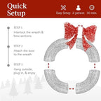 Best Choice Products 60in Pre-Lit Outdoor Christmas Wreath Decoration, LED Metal Holiday Decor for Home Exterior, Garden w/ 206 Lights, Bow - Silver/Red - Image 4