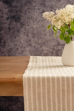 Linen Table Runner with Fringe Striped 14x108 Inch - Image 2