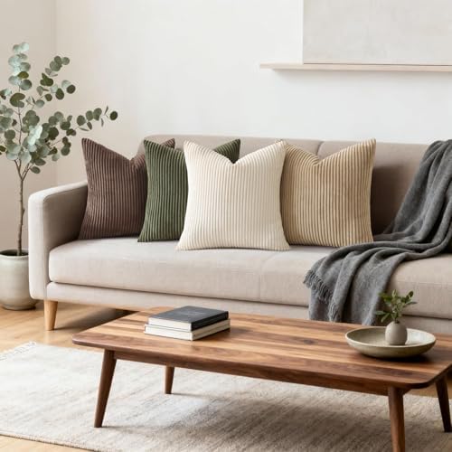 Mecatny Corduroy Fall Throw Pillow Covers 26x26 Set of 2 Chocolate - Image 3