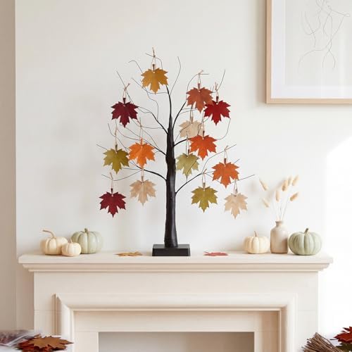 Briwooody 24'' Thanksgiving Tree Kit with Realistic Maple Leaves, Thankful Tree Kit with Writing Pen Hemp Rope DIY Fall Decorations Craft for Autumn Desktop Decor Thanksgiving Gift - Image 4