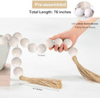 OMISHE 76" Long Extra Large Wood Bead Garland with 1.6" Diameter Wooden Beads and Tassels, Rustic Farmhouse Country Decorative Beads for Home Tiered Tray Decor, Rustic White - Image 4