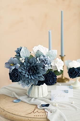 Ling's moment Navy Blue Artificial Dahlias, Wedding Flowers, 25 pcs - Image 3