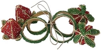 Creative Co-Op 4-Piece Round Handmade Glass Beaded Strawberry Napkin Rings with Gold Cord, Red, Green and Gold Finish - Image 2
