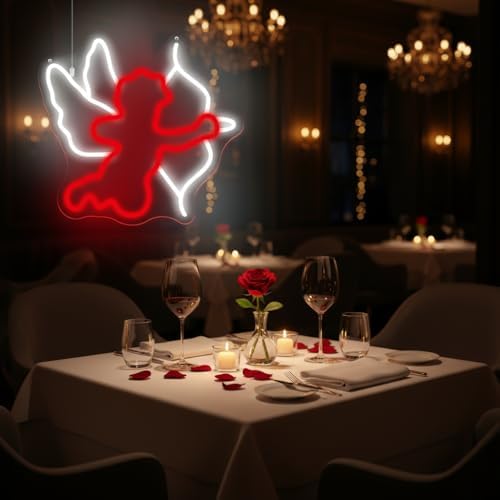 Cupid's Arrow Neon Sign 13.78″×12.99″ – Red & White LED Wall Light Dimmable - Image 2