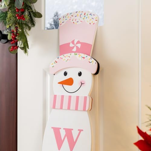 Glitzhome 42"H Christmas Double Sided Snowman Porch Sign,Wooden Xmas Porch Decor Lean Against Wall or Hang for Front Door, Welcome Sign for Indoor Outdoor Holiday Festive Decorations - Image 5
