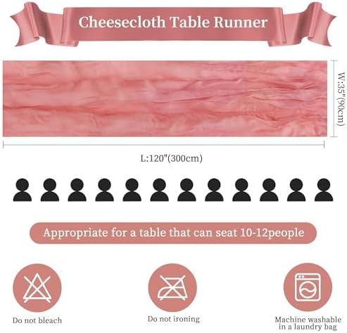 12 Pack Rose Cheesecloth Table Runner 35×120Inch Fall Boho Gauze Home Decor - Image 2