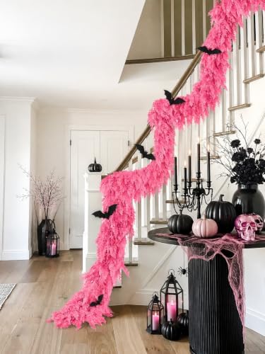 9Ft Halloween Cedar Garland,Pink Real Touch Soft Christmas Decorations - Image 3