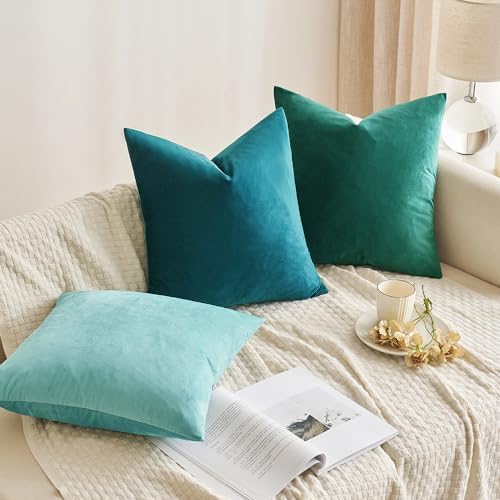 MIULEE Velvet Throw Pillow Covers 22x22 Inch Pack of 2 Teal - Image 3
