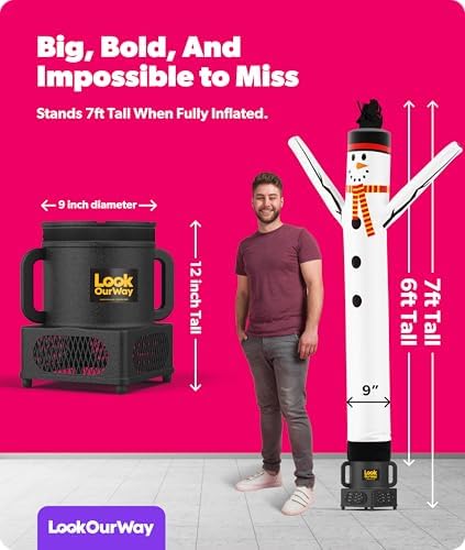 LookOurWay Air Dancers Inflatable Tube Man Attachment | 7ft Tall Set | Wacky Waving Christmas Inflatables Tube Guy | Blower Included | Outdoor Holiday Decoration | Christmas Theme - Snowman - Image 3