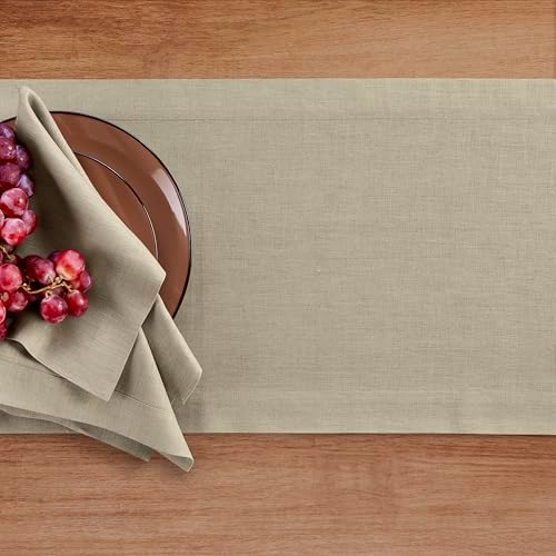 Solino Home 100% Linen Dining Table Runner Khaki Woven, Fete 14 x 72 in - Image 3