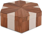 Perilla Home Hexagon Wooden Box, Brown and White, Wood and Resin, 9.54x8.07x3.15 Inch, Decorative - Image 4