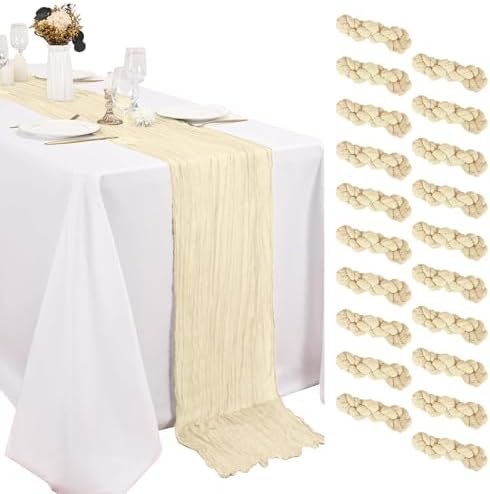 20 Pack Ivory Cheesecloth Table Runner 20 x120 Inch - 10FT Boho Rustic Gauze Cheese Cloth Table Runner for Wedding, Anniversary, Baby Shower, Easter, Spring Home Decor by Weavlyn
