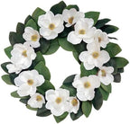 24 Inch Artificial Magnolia Wreath, Spring Summer Year-Round Decor, Faux Floral Wreaths for Front Door, Porch, Living Room, Bedroom, Wall by Hometrance