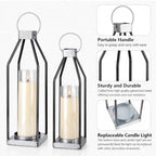 Gerrii 2 Pcs 15"&16.5" Farmhouse Rustic Lanterns Decorative with LED Candle Set Galvanized Metal, Handcrafted Candle Holders, Outdoor Indoor Porch Fireplace Mantel Table Festive Gatherings Decor - Image 3