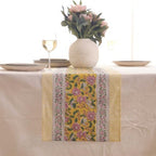 Hand Block Printed Cotton Table Runner, Machine Washable Cotton Runner, Boho Floral Centerpiece Accent for Dining Tables and Buffet Cabinets, 16x70 Inches - Yellow & Pink - Image 3
