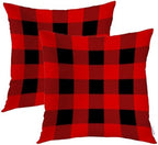 Batmerry Red Black Plaid Throw Pillow Covers, Simple Rustic Lumberjack Geometric Retro Decorative Pillow Covers Digital Printing Blended for Couch Sofa Bed Invisible Zipper 24X24 in(Set of 2) by Batmerry