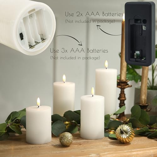 LUSHARBOR Flameless Candles, 4 Pack Battery Operated Candles with Remote, Real Wax LED Fake Candles with Timer Flickering for Christmas Wedding Home Party D3 H 5" 6" 7" 9" White - Image 4