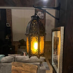 NEEDOMO Set of 2 Hanging Moroccan Lantern, 12.8'' Vintage Candle Holder, Metal Lanterns Decorative Indoor Outdoor, Table, Patio, Porch, Shelf, Ramadan Decorations (Amber) - Image 7