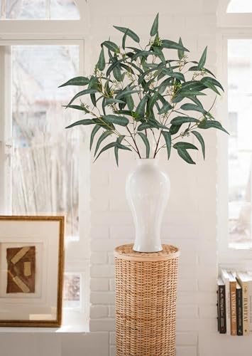 Faux Eucalyptus Stems Willow Eucalyptus Leaves 34” Long Fake Salix Leaves 6 Pcs Artificial Greenery Stems for DIY Bouquet Arrangements Centerpieces Shower Decorations-Artificial Eucalyptus Stems-Green - Image 4
