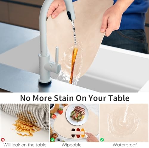 ADRIMER Placemats, Heat Resistant Round Placemats Set of 8 Washable 13 x 17 Inch, Waterproof Table Mats Wipeable for Kitchen, Dining Room Table Christmas Decor, Beige - Image 3