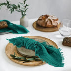 Pesonlook 24 Pcs Teal Handmade Cotton Cloth Napkins with Fringe,16x16 Inch - Image 5