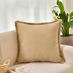 ZWJD Pillow Covers 20x20 Set of 2 Khaki Throw Pillow Covers with Fringe Chic Cotton Decorative Pillows Square Cushion Covers for Sofa Couch Bed Living Room Farmhouse Boho Decor - Image 2