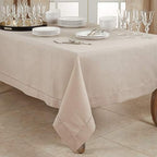 SARO LIFESTYLE Classic Hemstitch Tablecloth - Elegant Everyday Tablecloth with Textured Fabric and Hemstitched Border for Dining Tables and Formal Entertaining, 70"x120", Taupe - Image 4