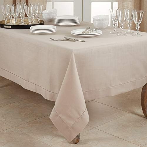 SARO LIFESTYLE Classic Hemstitch Tablecloth - Elegant Everyday Tablecloth with Textured Fabric and Hemstitched Border for Dining Tables and Formal Entertaining, 70"x120", Taupe - Image 4