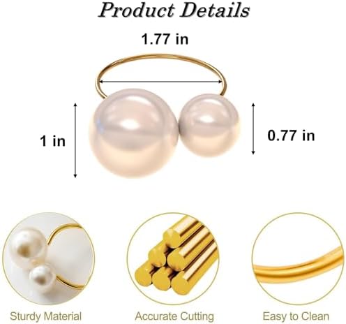 50 Pcs Pearl Napkin Rings,Gold Napkins Rings Holders Delicate Serviette Buckle for Wedding Family Birthday Party Kitchen Spring Thanksgiving Christmas Coastal Beach Table Décor Mgrlfbl(50,Pearl) - Image 3