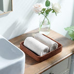 YANGQIHOME Rattan Serving Tray Set of 3, Rectangular Woven Tray, Natural Wicker Decorative Serving Tray, CoffeeTabletop Vanity Organizer, Bathroom Kitchen Counter,Dark Brown - Image 3