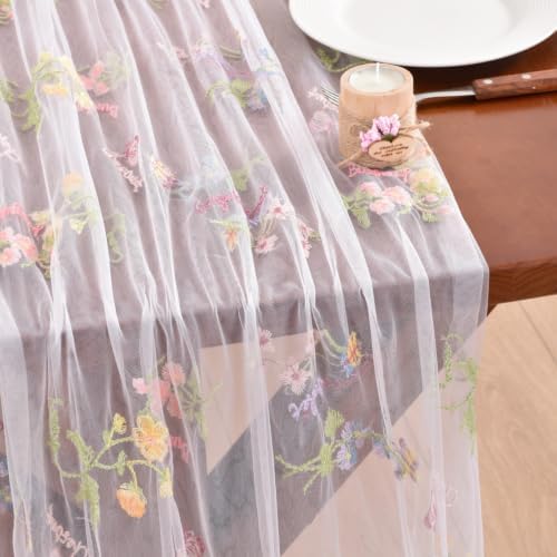 Butterfly Floral Table Runner Flowers Tea Garden Party Picnic Table Decor - Image 3