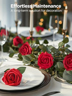 InnoGear Fake Roses 100 Pcs Dark Red Flowers Artificial Faux Foam Floral - Image 7