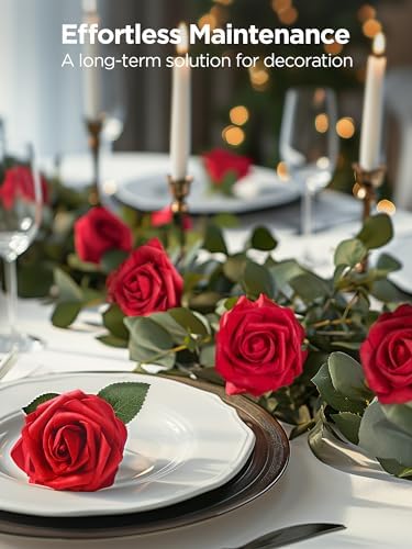 InnoGear Fake Roses 100 Pcs Dark Red Flowers Artificial Faux Foam Floral - Image 7