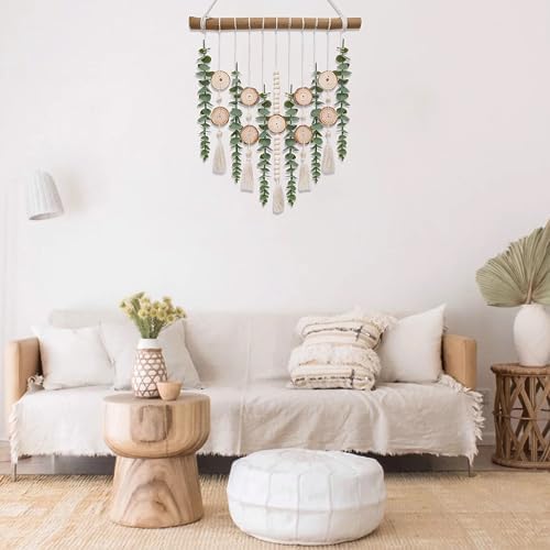 Boho Wall Decor Artificial Eucalyptus Bathroom Decor Fake Eucalyptus Greenery Leaves Stems Wall Hanging Plants on 16.5 inch Wooden Stick with Wooden Bead Rustic Farmhouse for Bedroom Nursery Kitchen - Image 3