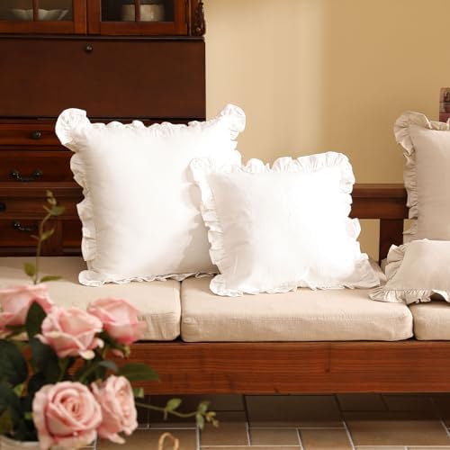 patdrea Vintage White Linen Throw Pillow Covers,Set of 2,22"x22"-Kubum - Image 7