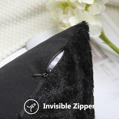 decorUhome Faux Fur Plush Soft Black Throw Pillow Covers 24x24 Set of 2 - Image 3