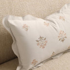 BlissBlush Long Lumbar Pillow Cover 14x36 for Bed, Cream White Velvet Decorative Lumbar Pillow Cover, Floral Accent Cushion Cover with Embroidery and Scalloped Edge for Couch Sofa Bed, Cover ONLY - Image 7