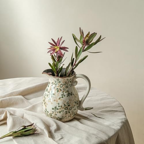 Ceramic Flower Vase for Home Decor, Vintage Green Pitcher Vase 8 Inch - Image 4