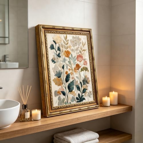 Gold Framed Beige Floral Canvas Wall Art Vintage Country Botanical Earth Tone Flower painting Decor Pictures Boho Plant Bedroom Living Posters Prints for Corridor Classroom Kitchen Room Decoration - Image 5