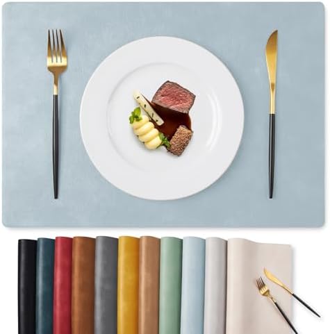 MOSAYT Vinyl Faux Leather Placemats, Set of 12, Light Grayish Blue by MOSAYT