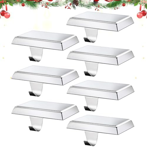 Christmas Stocking Holders for Mantle, Weighted Stocking Hangers, Christmas Stocking Hooks for Tables Window Fireplace Mantle Decoration(Silver,7PCS) by popamaz