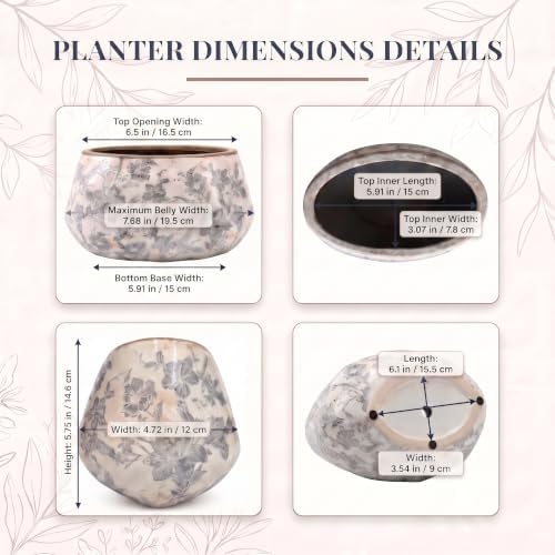 Ceramic Planter Pot, Grey Flower Pot with Drainage Hole, 7.8in - Image 2