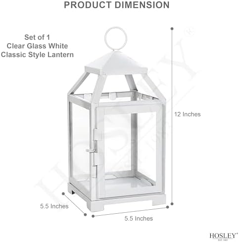Hosley Set of 2 Clear Glass and Iron White Color Farmhouse Classic Style Lantern 12 Inch High Ideal Gift for Weddings Bridals Special Occasions Parties Aromatherapy and Spa Settings O4 - Image 4