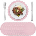 Set of 12 Pink Cotton Placemats 15" Round Scalloped White by Gandeer