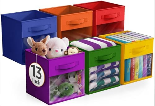 Sorbus 6-Pack Fabric Storage Cubes (13 Inch, Deep Rainbow with Window) by Sorbus